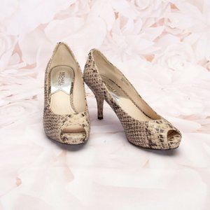 Michael Kors Peep Toe Embossed Reptile Heels Shoes